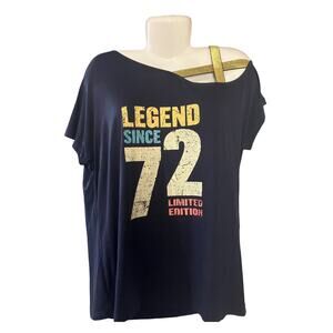 Women's Navy "Legend Since 1972" Criss-Cross Cold Shoulder Short Sleeve Top SZ M